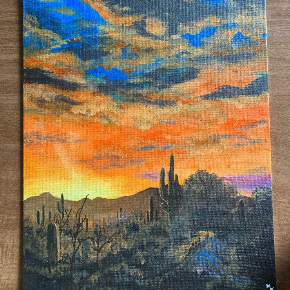 Original acrylic painting. Hand painted western sunset